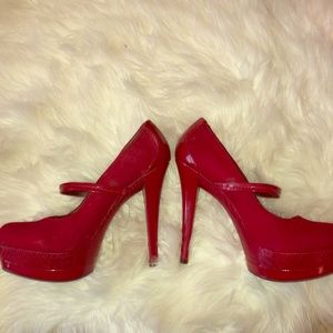 Red suede pump